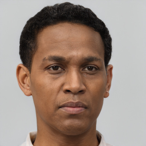 Neutral black young-adult male with short  brown hair and brown eyes