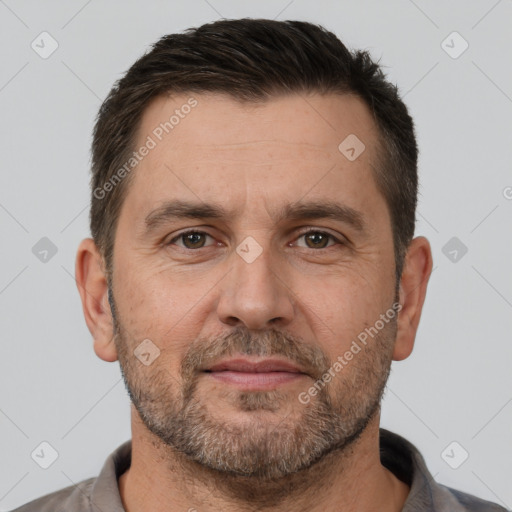 Neutral white adult male with short  brown hair and brown eyes