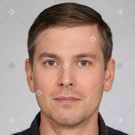 Neutral white adult male with short  brown hair and brown eyes