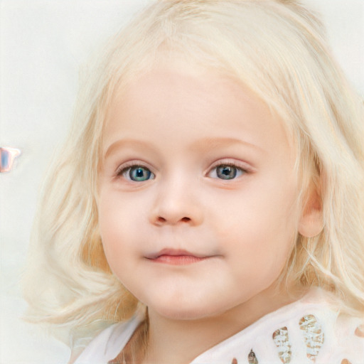 Neutral white child female with medium  blond hair and blue eyes