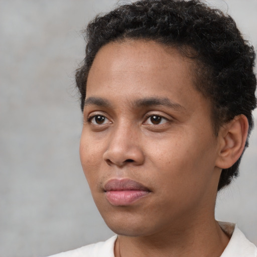 Neutral black young-adult male with short  brown hair and brown eyes