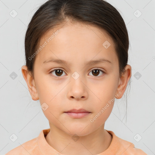 Neutral white child female with short  brown hair and brown eyes