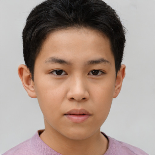 Neutral asian child male with short  brown hair and brown eyes