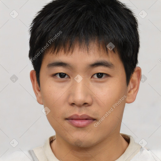 Neutral asian young-adult male with short  brown hair and brown eyes