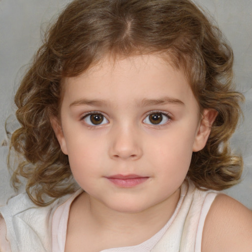 Neutral white child female with medium  brown hair and brown eyes