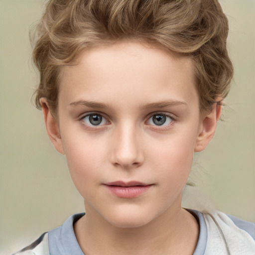 Neutral white child female with short  brown hair and brown eyes