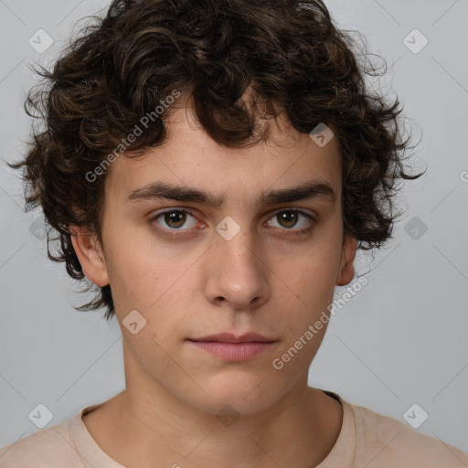 Neutral white young-adult male with medium  brown hair and brown eyes