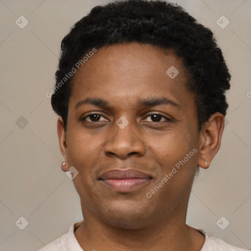 Joyful latino adult male with short  black hair and brown eyes