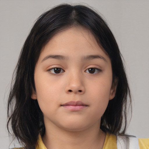 Neutral asian child female with medium  brown hair and brown eyes