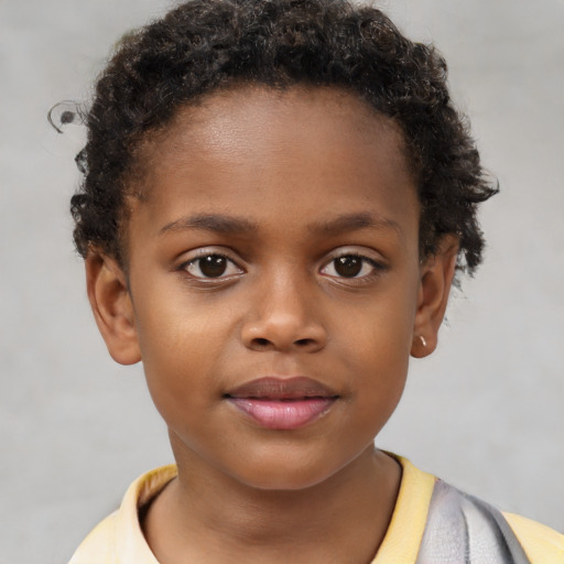Neutral black child female with short  brown hair and brown eyes