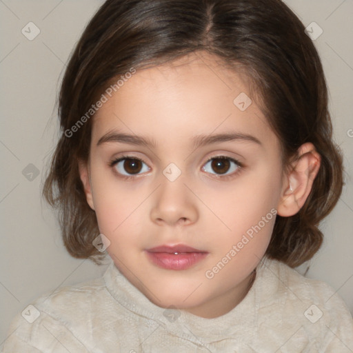 Neutral white child female with medium  brown hair and brown eyes