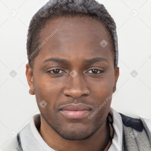 Neutral black young-adult male with short  brown hair and brown eyes