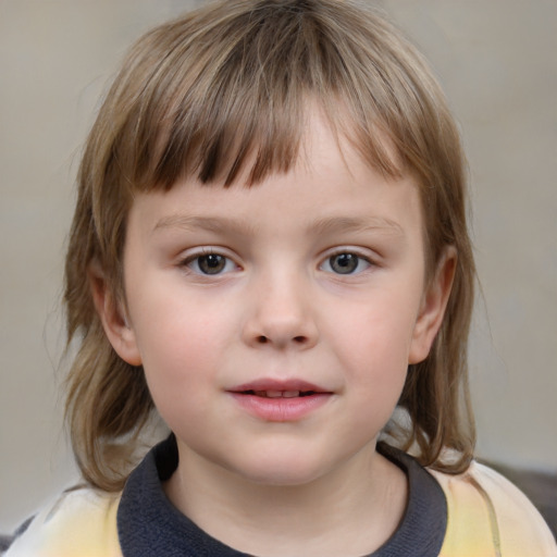 Neutral white child female with medium  brown hair and grey eyes