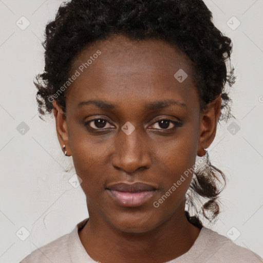 Neutral black young-adult female with short  black hair and brown eyes