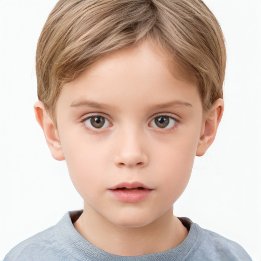 Neutral white child female with short  brown hair and grey eyes