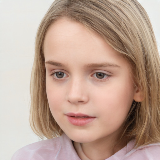 Neutral white child female with long  brown hair and brown eyes