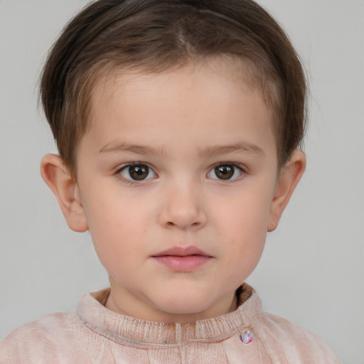 Neutral white child female with short  brown hair and brown eyes