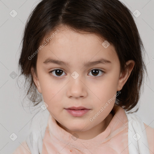 Neutral white child female with medium  brown hair and brown eyes