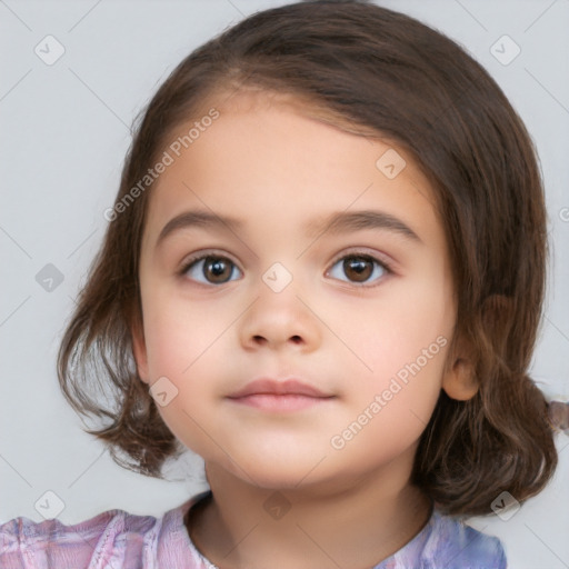 Neutral white child female with medium  brown hair and brown eyes