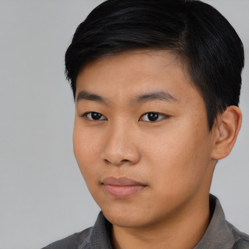 Neutral asian young-adult male with short  black hair and brown eyes