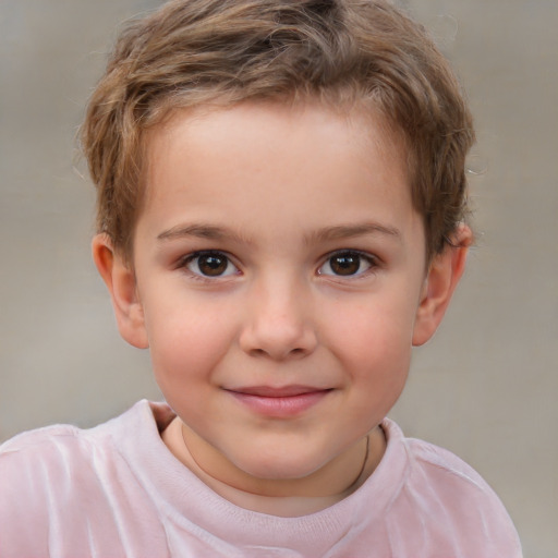 Joyful white child male with short  brown hair and brown eyes