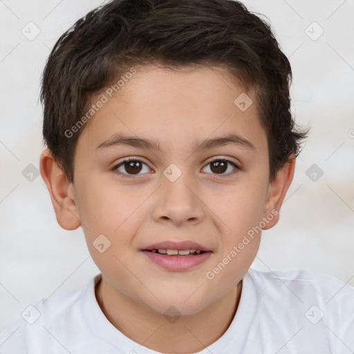 Joyful white child male with short  brown hair and brown eyes