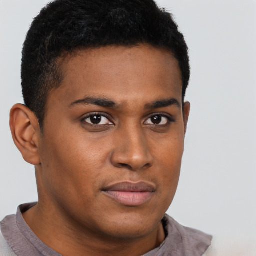 Neutral black young-adult male with short  brown hair and brown eyes