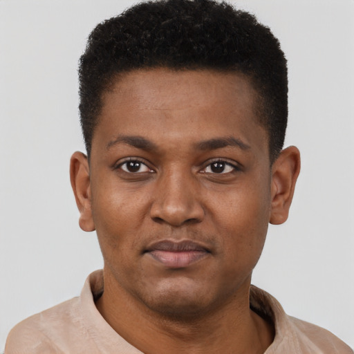 Neutral black young-adult male with short  brown hair and brown eyes