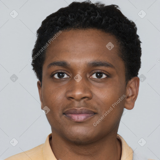 Neutral black young-adult male with short  brown hair and brown eyes