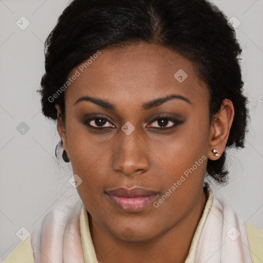 Neutral black young-adult female with short  brown hair and brown eyes