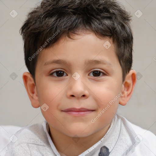 Joyful white child male with short  brown hair and brown eyes