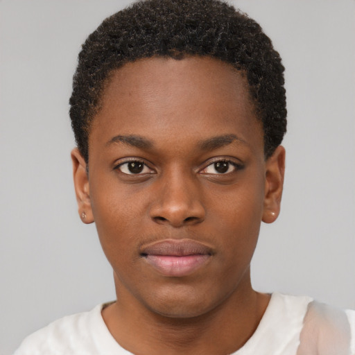 Neutral black young-adult male with short  brown hair and brown eyes