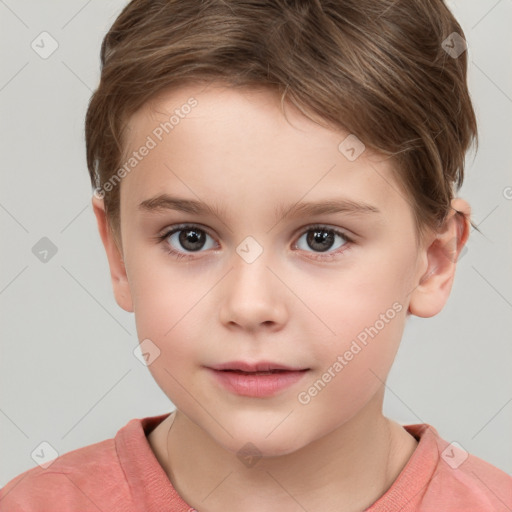 Neutral white child female with short  brown hair and brown eyes