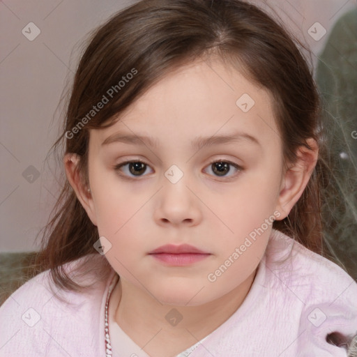 Neutral white child female with medium  brown hair and brown eyes