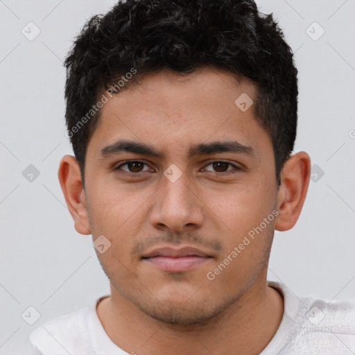 Neutral latino young-adult male with short  brown hair and brown eyes