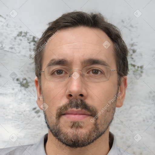 Neutral white adult male with short  brown hair and brown eyes