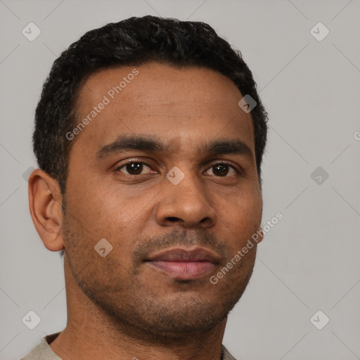 Neutral latino young-adult male with short  brown hair and brown eyes
