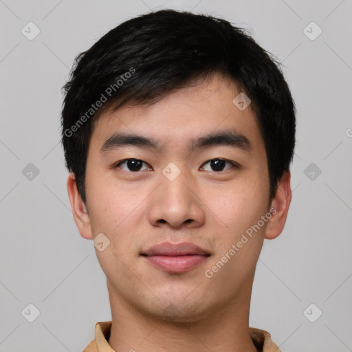 Neutral asian young-adult male with short  black hair and brown eyes