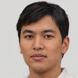 Neutral asian young-adult male with short  black hair and brown eyes