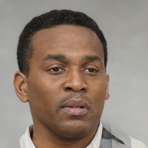 Neutral black young-adult male with short  brown hair and brown eyes