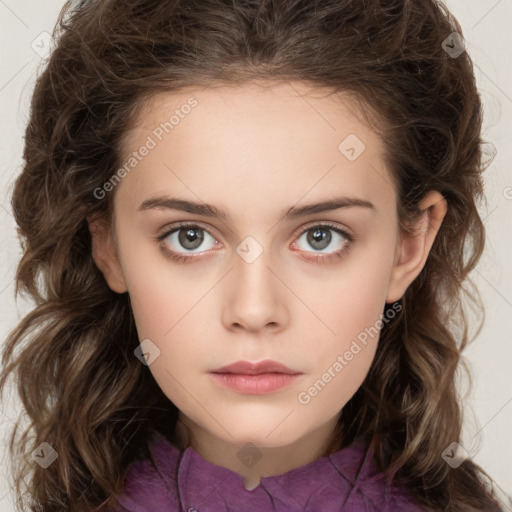 Neutral white child female with medium  brown hair and brown eyes