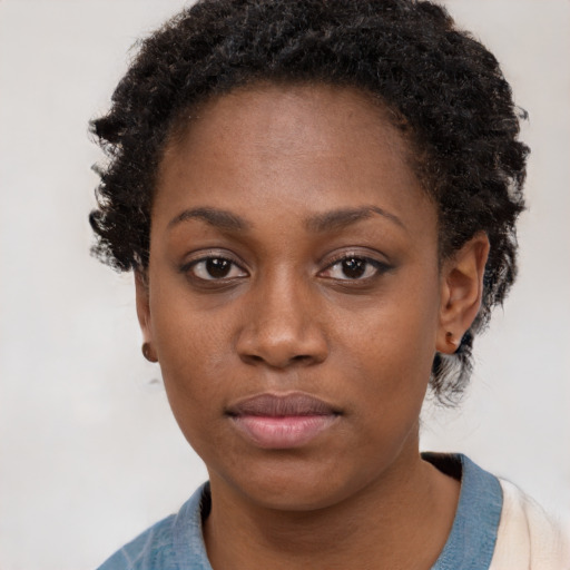 Neutral black young-adult female with short  brown hair and brown eyes