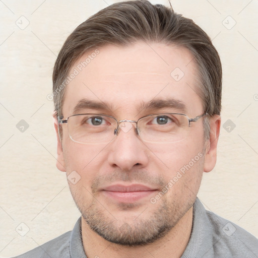 Neutral white adult male with short  brown hair and brown eyes