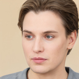 Neutral white young-adult male with short  brown hair and grey eyes