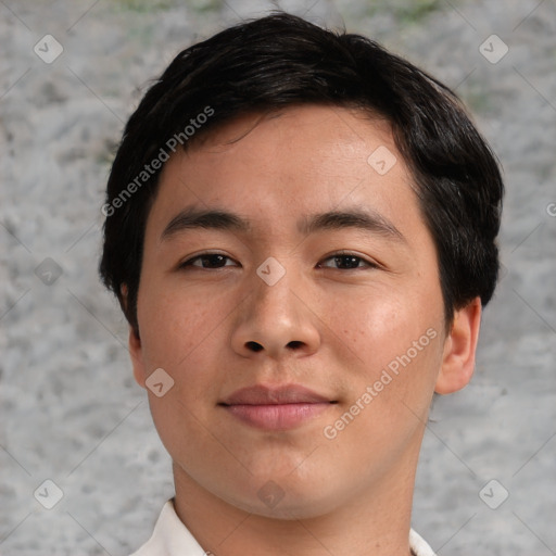 Neutral asian young-adult male with short  black hair and brown eyes