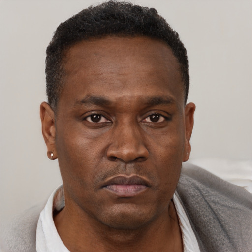 Neutral black young-adult male with short  brown hair and brown eyes