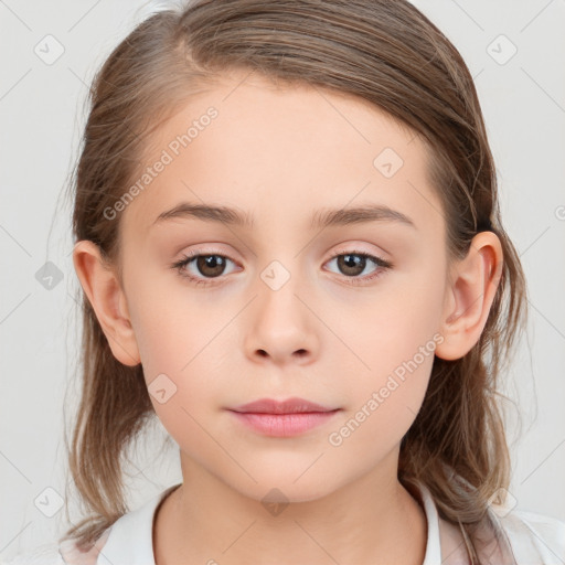 Neutral white child female with medium  brown hair and brown eyes