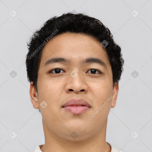 Neutral asian young-adult male with short  black hair and brown eyes