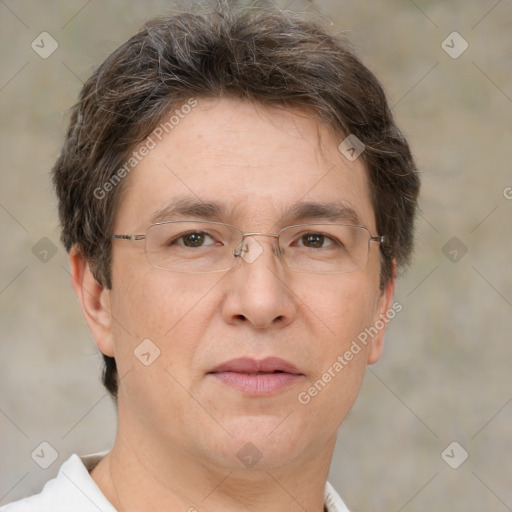 Neutral white adult male with short  brown hair and brown eyes