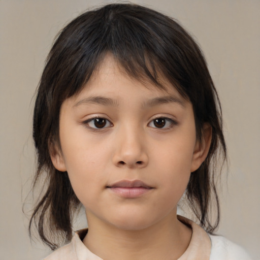 Neutral asian child female with medium  brown hair and brown eyes